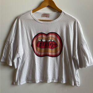 Betsey Johnson White Tee with Vibrant Lips Graphic